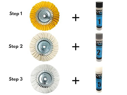 LINE10 Tools 8-inch Airway Buffing Wheel Kit with Three-Step Compound and Angle Grinder Buffer Extension Adapter for Polishing Hard Metals
