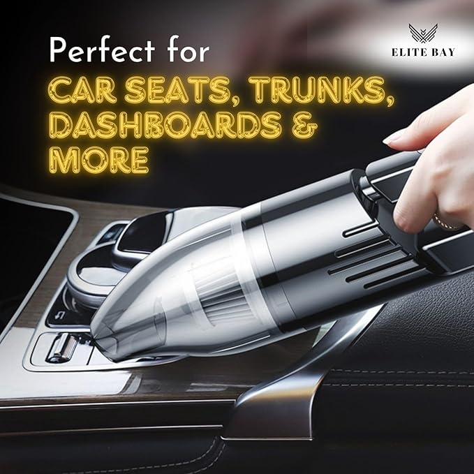 ELITE BAY Car Vacuum Cleaner – 120W High-Power Cordless Mini Vacuum with USB Charging | Dual 2000mAh Battery | Lightweight 0.36kg | 0.5L Dust Capacity | Compact Handheld Cleaner Car Home Office