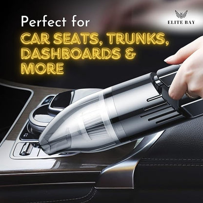 ELITE BAY Car Vacuum Cleaner – 120W High-Power Cordless Mini Vacuum with USB Charging | Dual 2000mAh Battery | Lightweight 0.36kg | 0.5L Dust Capacity | Compact Handheld Cleaner Car Home Office
