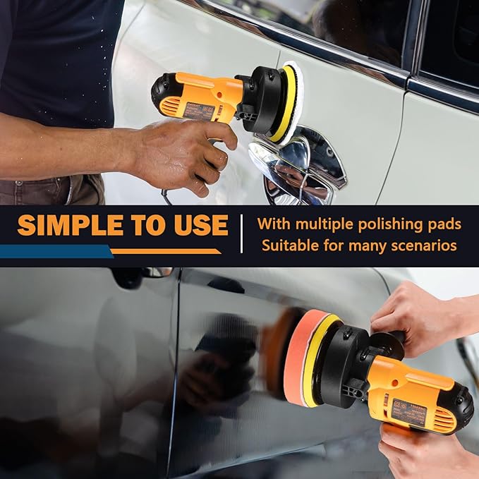 CJC Buffer Polisher - 110V 600W Variable Speed Machine - Random Orbital Buffer for Floor, Car, Furniture, Metal Waxing and Polishing With Professional Buffing Kit(6pcs)