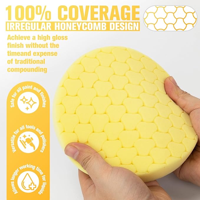 KUIMIT Yellow Polish Pad, Buffing Polishing Pads, 1Pc 5.5 Inch Face for 5 Inch 125mm Backing Plate Compound Buffing Sponge Pads for Car Buffer Polisher Compounding, Polishing and Waxing