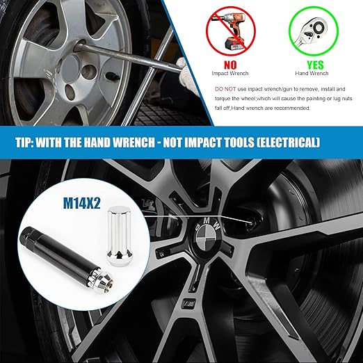 JiiinMiiin 24pcs M14x2.0 Lug Nuts Chrome with 7 Spline Tuner, 14x2 Locking Lugnut 2 inch Length with 1 Socket Key, 60 Degree Conical/Cone Bulge Seat Closed End