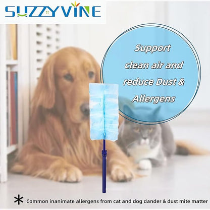 SUZZYVINE Disposable Duster Wish a Long Handle Plus a Short Handle, 15 Count Duster Refills,Blue and White