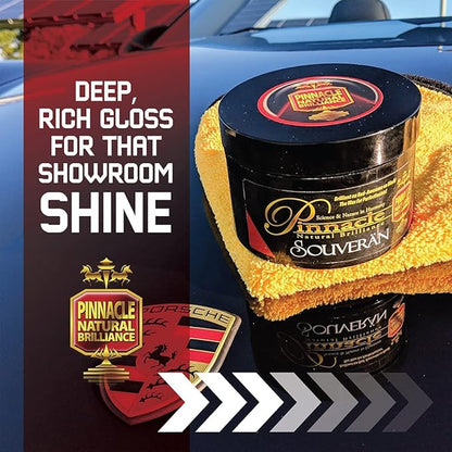 Pinnacle Natural Brilliance Souveran Wax | Hand-Poured Carnauba Wax for Rich 3D Shine & Stunning Gloss | Premium Protection | 8 oz | PIN-312-1