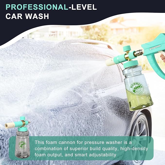 Foam Cannon with Foam Economizer for Pressure Washer, Soap Cannon with 1/4" Quick Connect & Adjustable Nozzle for Car Wash Fit Most Liquid Bottles, Additional 1.1 mm Orifice Nozzle (Blue)