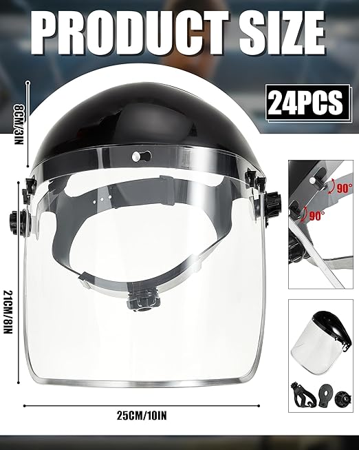 Copkim 24 Pack Safety Face Mask Shield for Grinding Clear Full Face Impact Resistant Safety PET Full Impact Resistant Mask Shield for Work Construction Cutting (PET Black)