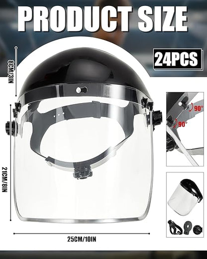 Copkim 24 Pack Safety Face Mask Shield for Grinding Clear Full Face Impact Resistant Safety PET Full Impact Resistant Mask Shield for Work Construction Cutting (PET Black)