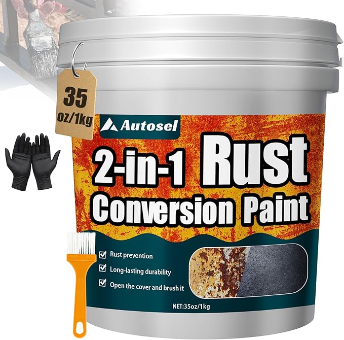 Autosel 2-in-1 Rust Converter & Metal Primer, 35 oz Rust Remover & Inhibitor Paint for Metal, Stops Rust & Corrosion, Heat & UV Resistant Automotive Rust Reformer for Car, Truck Frame, Trailer – Black