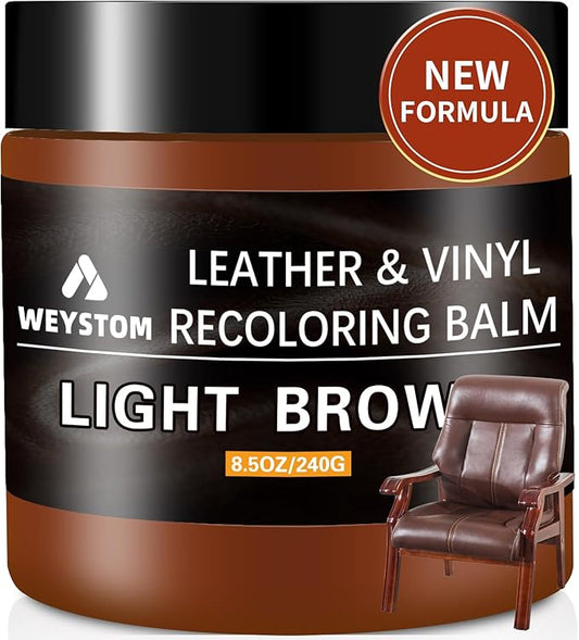 Leather Recoloring Balm - Light Brown Leather Repair Kit for Furniture, Dye, Recolor, Renew, Repair & Restore Aged, Faded, Cracked, Peeling and Scuffed, Car Care