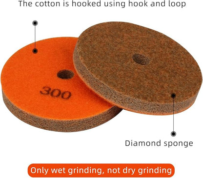 4" Diamond Sponge Fiber Polishing Pad 300 Grit - Polishing Tile Stone Marble Concrete Ceramics Glass 2Pcs