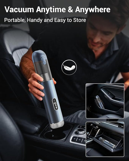 Handheld Vacuum, Powerful 18000pa Car Vacuum with Brushless Motor, Portable Hand Held Vacuum with 3 Speed Modes, 5- in-1 Mini Cordless Vacuum Cleaner with White LED & Red Flash for home/Car/Office