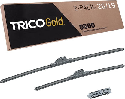 TRICO Gold™ (18-2619) 26 & 19 Inch Automotive Replacement Windshield Wiper Blades Super Premium All Weather Beam Blade for Select Vehicle Models, 2 count (Pack of 1)