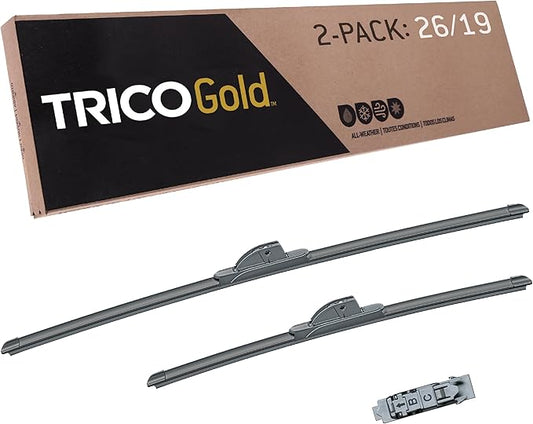 TRICO Gold™ (18-2619) 26 & 19 Inch Automotive Replacement Windshield Wiper Blades Super Premium All Weather Beam Blade for Select Vehicle Models, 2 count (Pack of 1)