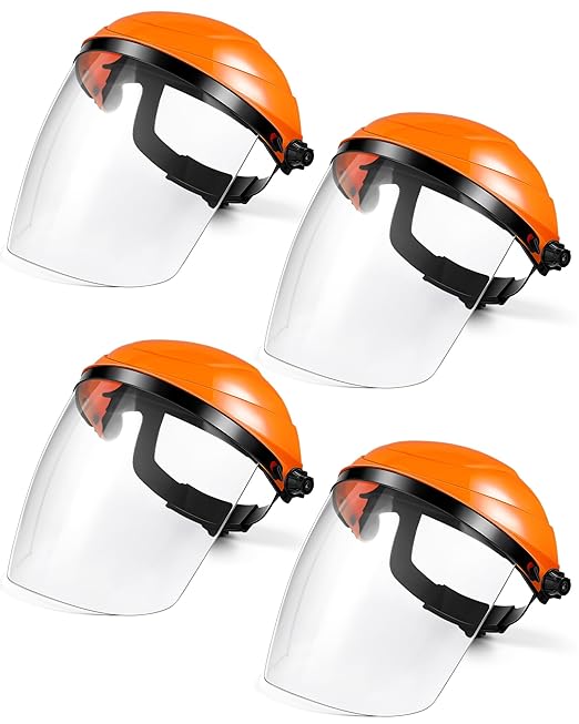 Tellegloww 4 Pack Safety Face Shield for Grinding and Cutting, Full Impact Resistant Face Shield Mask for Work Chemical Woodworking (Orange)