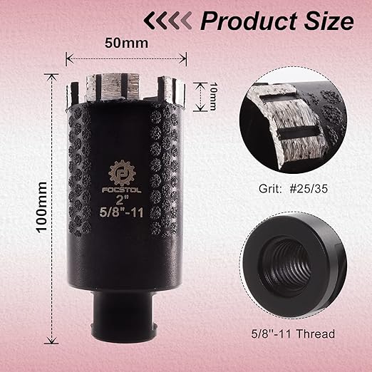 FOCSTOL Diamond Core Drill Bit - 2''(50mm) Laser Welded Hole Saw for Dry or Wet Drilling Granite Marble Concrete Quartz 5/8''-11 Thread
