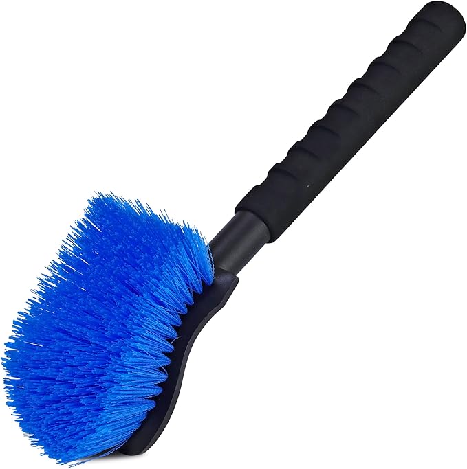 TAKAVU 17.5" Long Handle Wheel Tire Body Brush - Gentle Car Wash Brush for Safe Tire Sidewall & Wheel Cleaning - Scratch-Free Automotive Tool (Blue - Stiff Bristle)