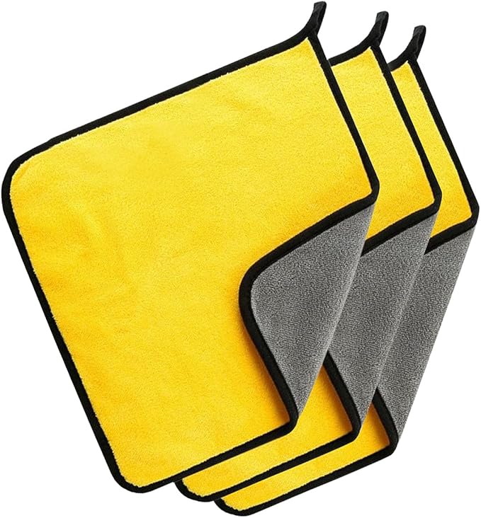 Seal Skin Covers Microfiber Cleaning Cloth for Cars 12" X 12" Quick Drying Super Soft and Absorbent Microfiber Towels for Streak Free Shine in Your Vehicle, Home or Office (3-Pack, Grey-Yellow)