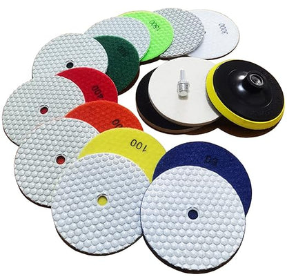 5 Inch Dry Diamond Polishing Pads, 11PCS Wet/Dry Granite Stone Buffing Pad Kit for Marble Concrete Quartz Tiles - High Temperature Resistance Sand Disc for Drill Grinder Polisher