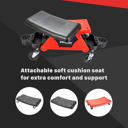 Maxshine 2-in-1 Modular Detailing Creeper Seat V2 | Rolling Creeper with Removable Cushion & Tool Tray | Heavy-Duty Polyethylene & Steel Frame, 4” Wheels | Complete Set (Black)