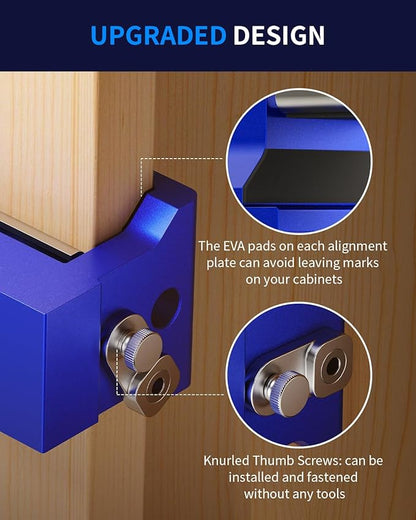 DAYDOOR Professional Cabinet Clamps 2 Pack, Heavy-Duty Cast Steel, Integrated Drill Guide & EVA Protection, Face Frame Alignment Tool for Cabinet Installation & Woodworking, Blue