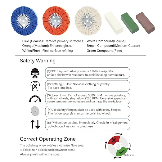 QZATTCAEN 9 Pcs Airway Buffing Wheel Kit 8 Inch Polishing Wheel and Polishing Compound for Angle Grinder Buffing Rake Buff Safety Flange Aluminum Polishing Kit 8" in Diameter 5/8" in Arbor Hole