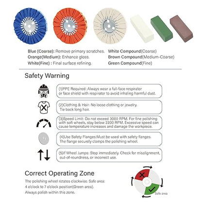 QZATTCAEN 9 Pcs Airway Buffing Wheel Kit 8 Inch Polishing Wheel and Polishing Compound for Angle Grinder Buffing Rake Buff Safety Flange Aluminum Polishing Kit 8" in Diameter 5/8" in Arbor Hole
