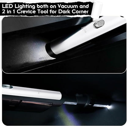 Handheld Cordless Vacuum Cleaner, Portable Car Vacuum with 18KPa Suction Power, Quick-Charge Hand Vac with LED Headlight & Storage Dock for Home Office Desk Keyboards Pet Hair, White