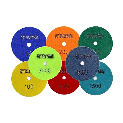DT-DIATOOL Dry Diamond Polishing Pads 4 Inch for Granite Marble Quartz Stone Countertop Tiles Mixed Grits Plus Alu Backer