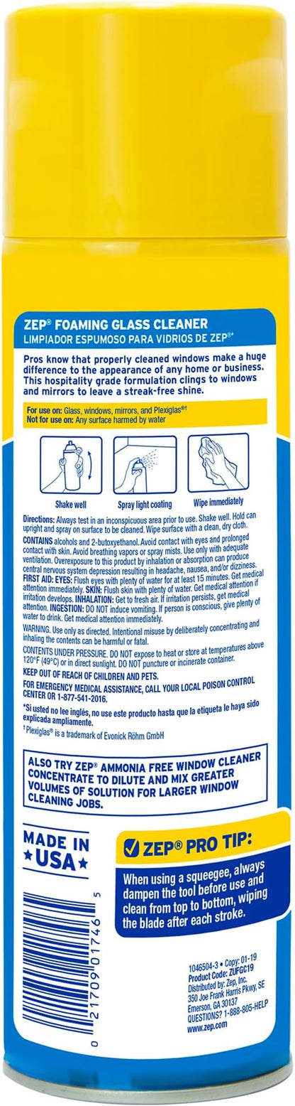 Zep Foaming Glass Cleaner - 19 oz (Case of 12) ZUFGC19 - Streak-Free Professional Grade Formula that Dissolves Dirt, Fingerprints and Grime on Glass, Mirrors, Windows and Plexiglas in Home, Business,