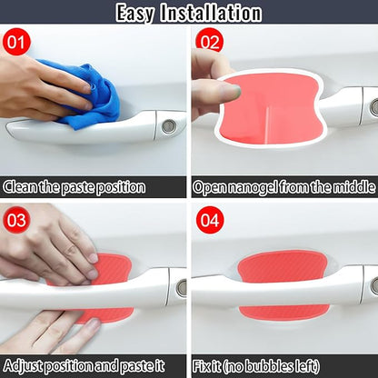 WORCAS 4Pcs Universal 3D Carbon Fiber Car Door Handle Paint Scratch Protector Sticker Auto Door Handle Cups Protective Pad(S-Red)
