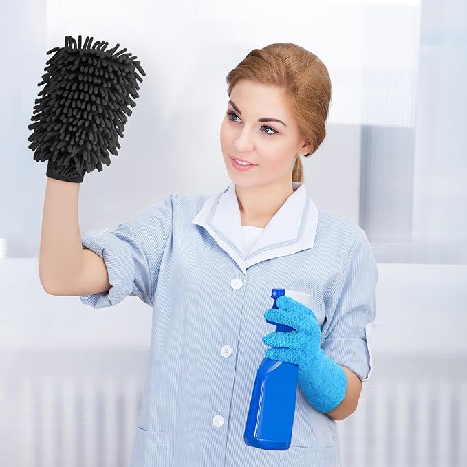 Potchen 6 Pcs Microfiber Dusting Mitt Gloves Microfiber Washable Dusting Gloves Car Wash Mitt for Leaf Cleaning Plant