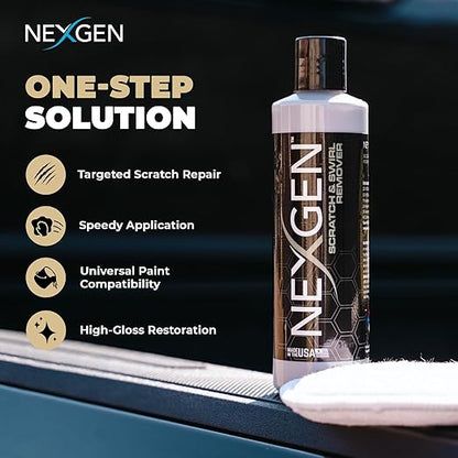 Nexgen Scratch & Swirl Remover (16oz) - Restore Shine & Depth to Your Vehicle’s Surface - Fast Acting Ceramic Coating - On-The-Go Car Detailing - Car Cleaning Supplies - Safe on All Paints & Colors