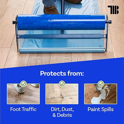 TapeManBlue Floor Protection Film, 48" x 200', Made in USA, Blue Self Adhesive Floor Protector Tape for Moving, Painting and Construction, Temporary Covering to Shield Hardwood, Tile, Hard Surfaces