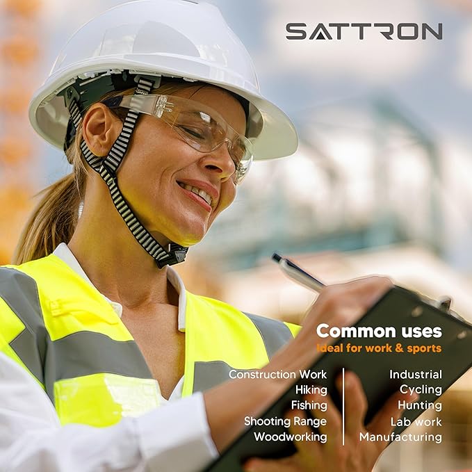 SATTRON Clear Safety Glasses 24PK, Protective Eyewear Polycarbonate Lens with Rubber Temples ANSI Z87.1 Anti-Scratch Impact Resistant Eye Protection for Work, Lab, Construction Clear Lens/Black Frame
