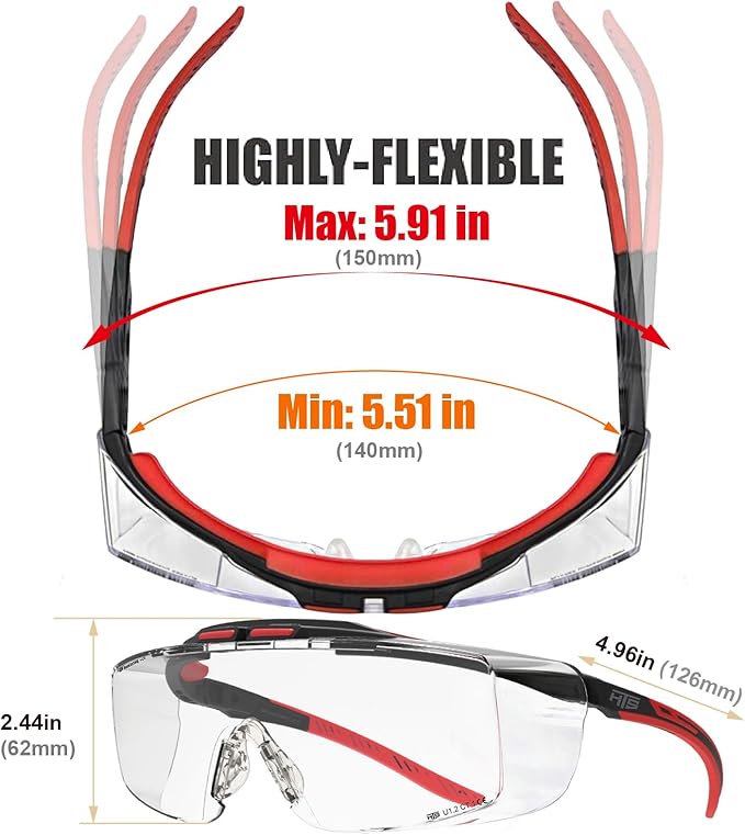 HTS HUNTERSKY HUNTERSKY ANSI Z87 Anti Fog Lab Safety Glasses Fit Over Eyeglasses Up to 1.88 inch 100% UV Protective Goggles