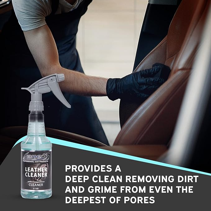 LANE'S Leather Cleaner- Leather Cleaning Spray, Automotive Leather Cleaner- Cleans Leather Pores, Removes Dirt and Grime, Keeps Leather Supple- 16 Ounces