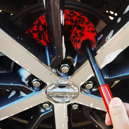 DEKADONS 4PCS Wheel Brush Kit for Cleaning Wheel and Tire, Wheel and Rim Brush, Car Detailing Brushes, 360 Degree Bendable & Durable Car Wheel Rim Cleaner Brush Set (Red&Grey)