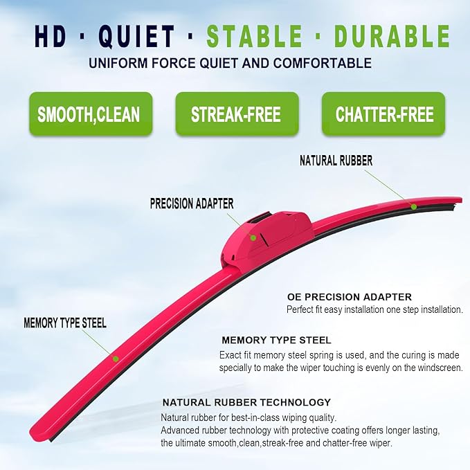 OEM QUALITY 26" + 16" PARRATI Premium All-Season Rose Red Windshield Wiper Blades (Set of 2)
