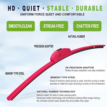OEM QUALITY 24" + 20" PARRATI Premium All-Season Rose Red Windshield Wiper Blades (Set of 2)