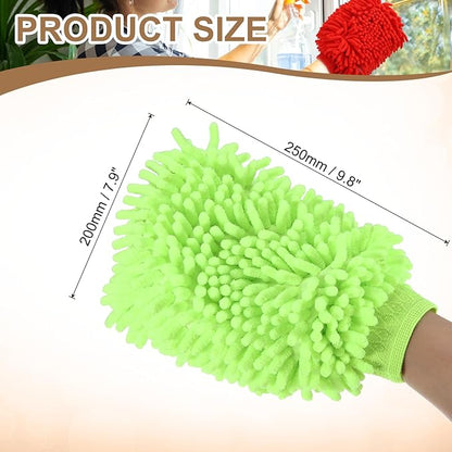 HARFINGTON Chenille Microfiber Car Wash Mitts 9.8" x 7.9" Scratch Free Wash Gloves Absorbent Double Sided Plush Cleaning Drying Mitts for Car Washing Home Light Green