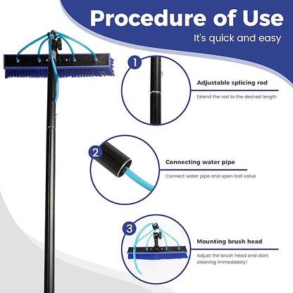 Water Fed Pole Kit, 33 FT Length Adjustable Solar Panel Window Cleaning Brush and Pole, 4-33ft Aluminium Pole Window Washing Kit for Cleaning Windows, Solar Panels and Roof