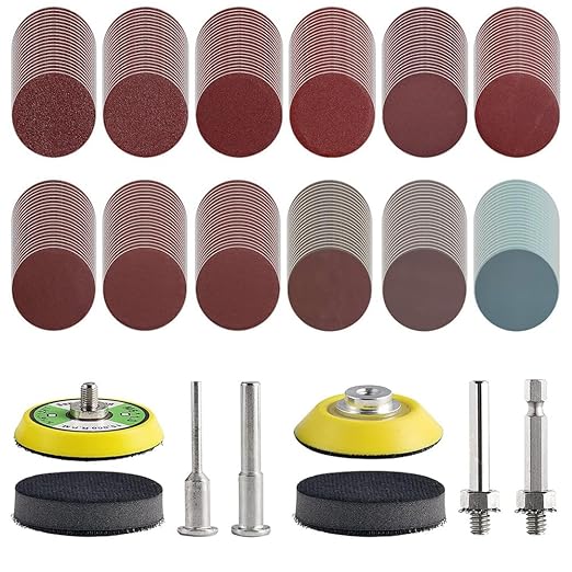 WCIC 244Pack 2inch Sanding Discs Pad with 2Pcs Soft Foam Buffering Blocks Variety Kit, Hook and Loop Sandpaper P80 to 3000 Grits with Dual Shank, for Woodworking Drill Metal Polishing