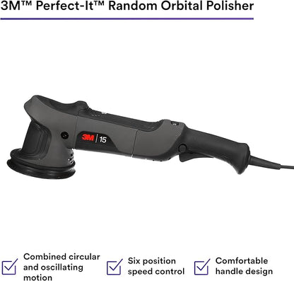 3M Perfect-It Random Orbital Polisher, 34100, 15mm, 120V/60Hz, Variable Speed Control for Automotive Refinishing, Refining, Polishing