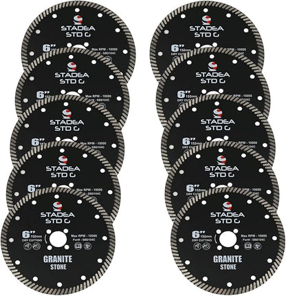 Stadea SBD124C Diamond Saw Blade 6-Inch Continuous Turbo Dry Cutting - Cuts Granite Quartz Quartzite, Fits Grinder, Saw Cutter, 8 MM Segments - Pack of 10