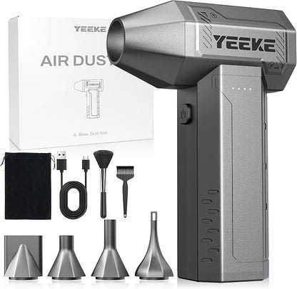 Compressed Air Duster, 300000 RPM & 400 G Wind Pressure, 10000 mAh Battery with Fast Charging, 4-Gear Electric Air Duster Rechargeable, Electric Duster Mini Blower with LED Light for Cleaning
