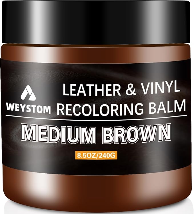 WEYSTOM Leather Recoloring Balm - Medium Brown Leather Repair Kit for Furniture, Dye, Recolor, Renew, Repair & Restore Aged, Faded, Cracked, Peeling and Scuffed