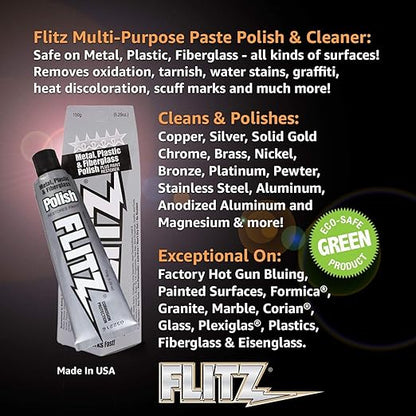 Flitz Multi-Purpose Metal Polish Paste - 5.29oz Tube of USA-Made Chrome Polish - Works on Stainless Steel, Aluminum, Plastic, Jewelry and Cars - Non-Abrasive Cleaner & Rust Remover (10 Pack)