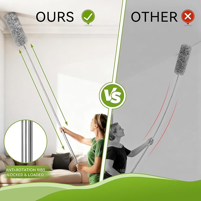 14PCS 100-Inch Extendable Duster Kit – Bendable Chenille/Microfiber/Window Blind Tools for Home/Car/High Ceilings