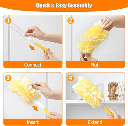 40 Count 360° Heavy Duty 2 Sided Duster Refills Compatible with Swiffer, Large Size-Extra Thick Disposable Electrostatic Feather Duster Refill with 1 Short Handle for Furniture, Blinds, Ceiling