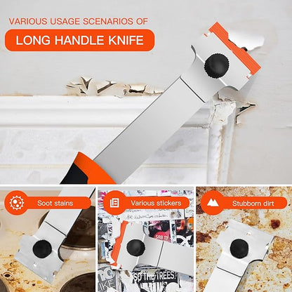 DEKEones Razor Blade Scraper, Long Handled Scraper Tool with 10 Extra Replacement Blades, Razor Scraper Remover for Cleaning Sticker, Paint, Caulk from Window, Car, Glass, Windshield, Stove